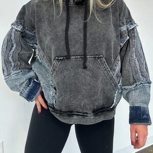mix media denim hoodie